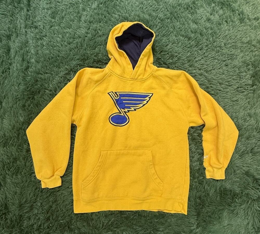 Reebok St. Louis Blues NHL Youth Medium M 10/12 Yellow Navy Hoodie Sweatshirt